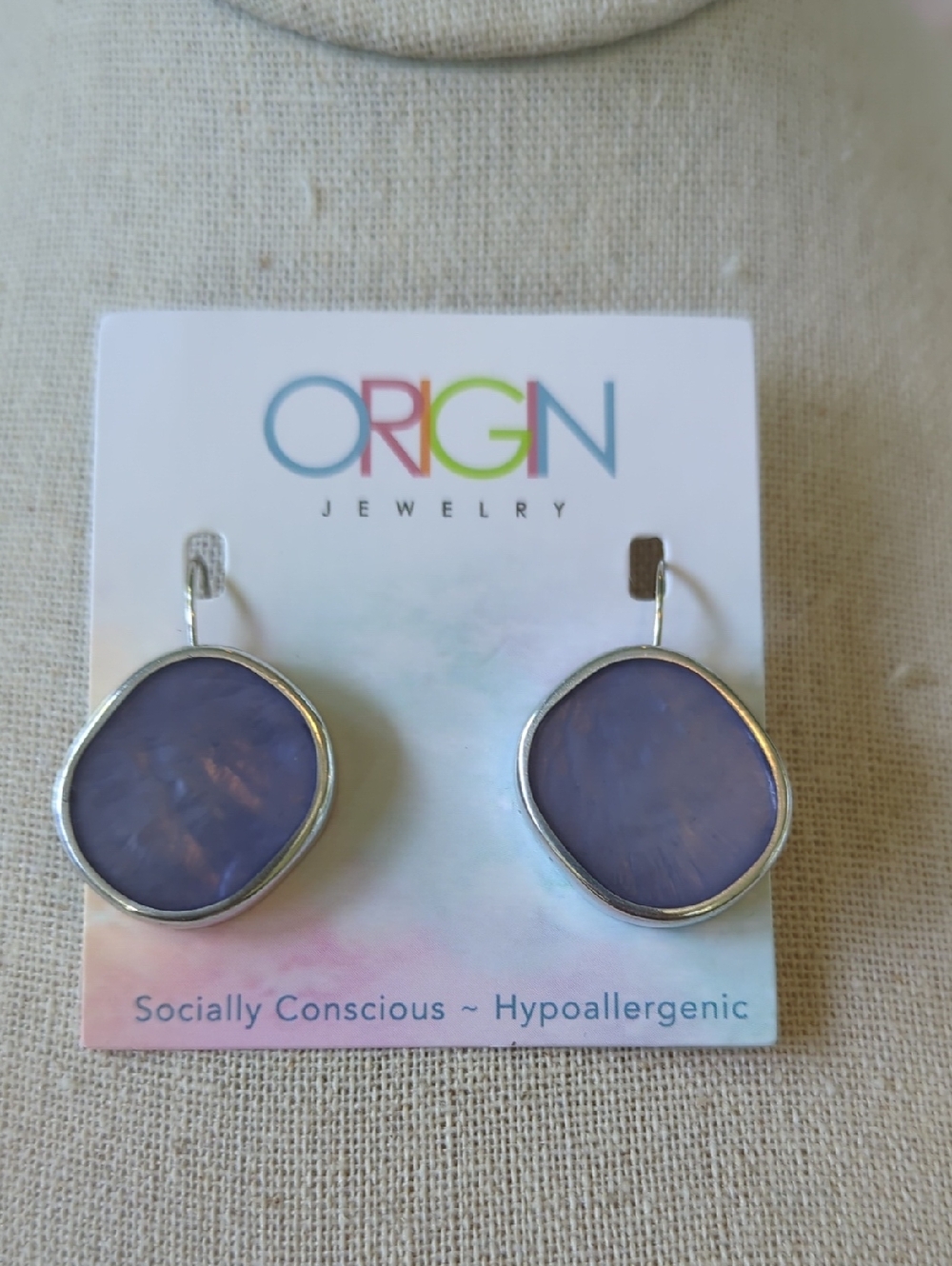 Lavender Silver Cased Kidney Earrings By Origin